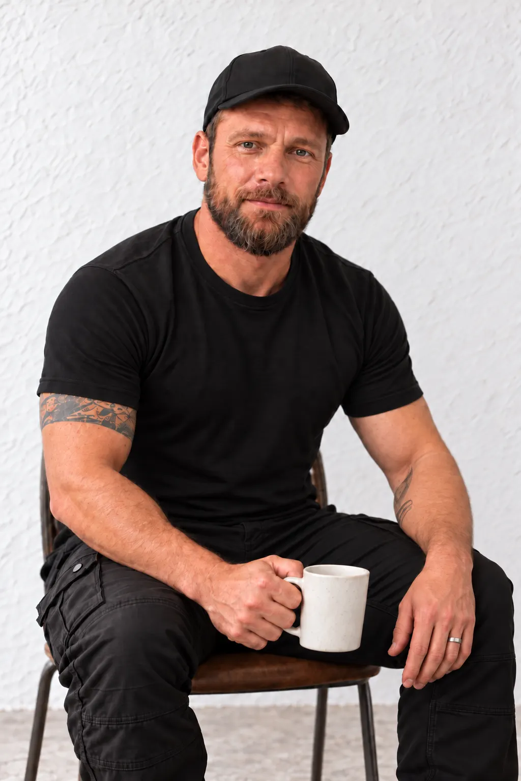 Richard, The British AC Guy, seated with a mug of coffee.